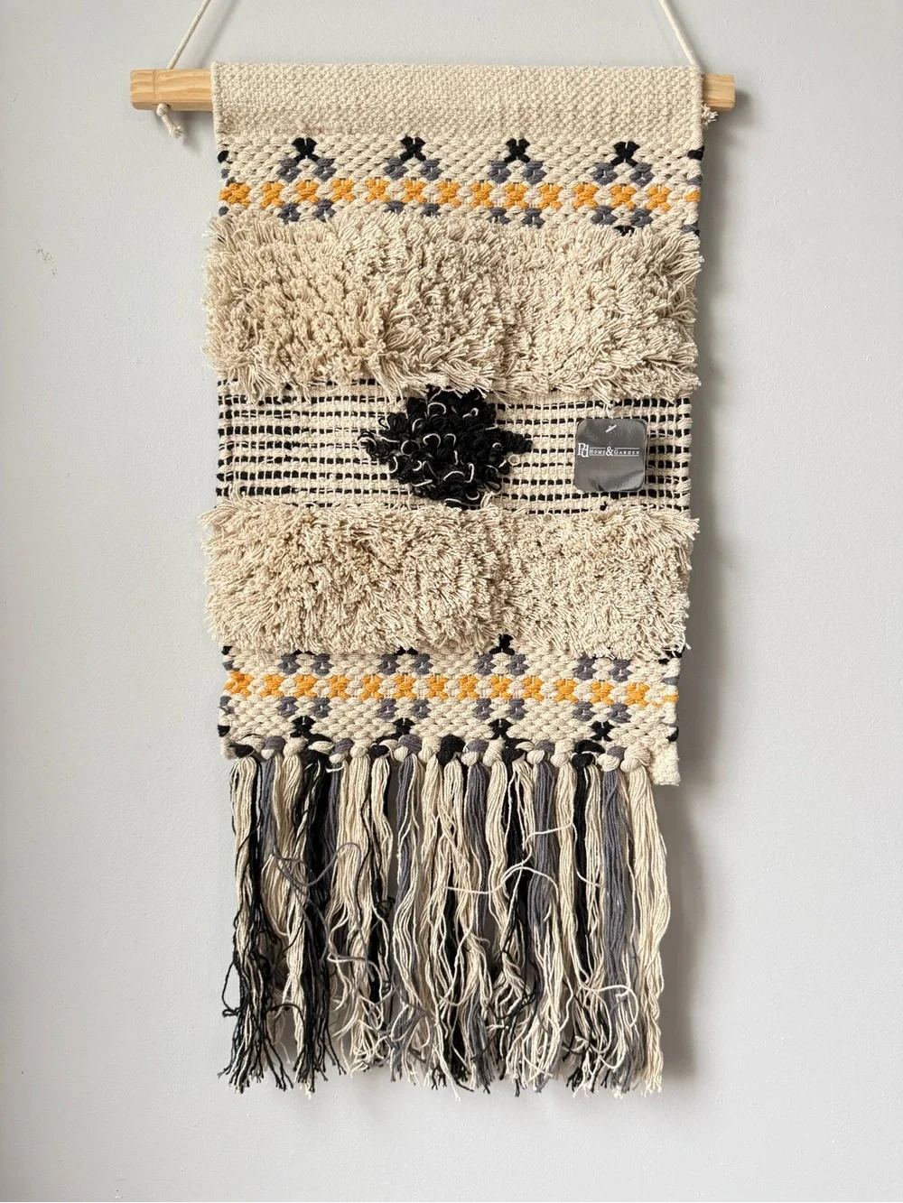 New Handwoven Macrame Wall Hanging Tapestry Decor Boho Hippie Yellow Gray Beige
